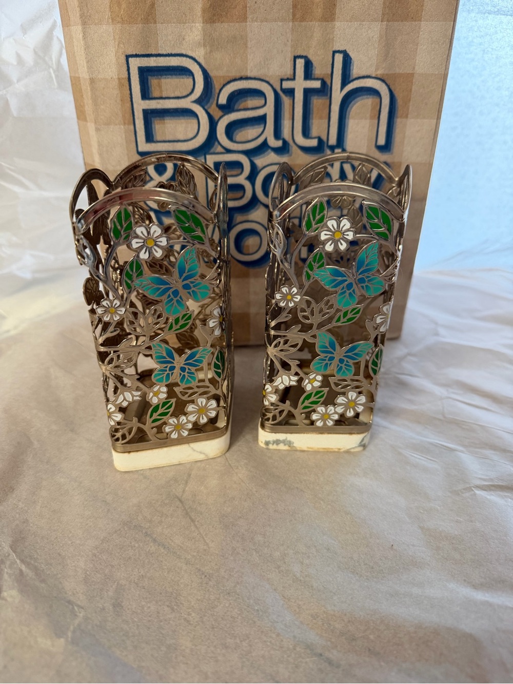 Bath & Body Works 2 Blue Floral Butterfly Foaming Soap Holders